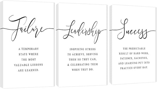 Office Wall Art - 3 Panel Motivational Canvas With Inspirational Quotes for Home Decor, Positive Entrepreneur Words Poster Frame for Company 20"x30"x3Pcs