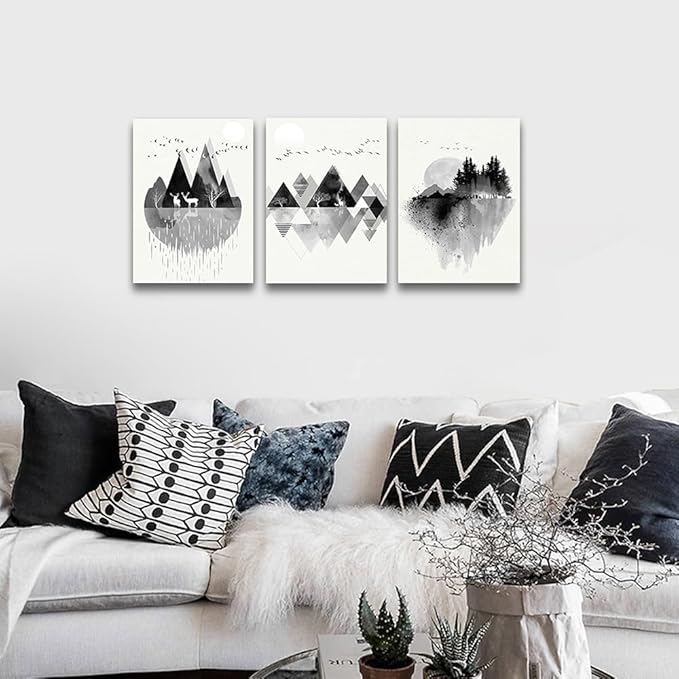 Lapremoly Black And White Geometry Paintings Wall Art For Living Room Abstract Wall Decor For Bedroom Office Decorations Pictures Modern Framed Canvas Wall Art Posters 12x16 Inch 3 Piece