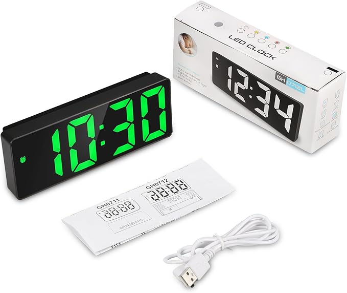 AMIR Digital Alarm Clock, Small Digital Clock with Large Display, 12/24H Format, Snooze Function, Battery & USB Powered, Dimmable Alarm Clocks for Bedrooms,Office,School