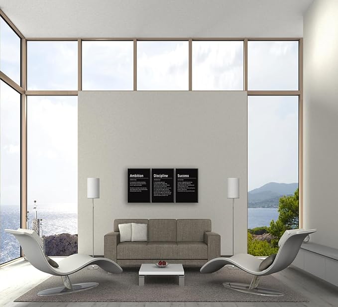 Inspirational 3 Pieces Discipline Noun Motivational Canvas Wall Art Inspirational Ambition Noun Painting Success Poster Print Artwork Modern Office Wall Decor Home Living Room Frame[72" W X 36" H]