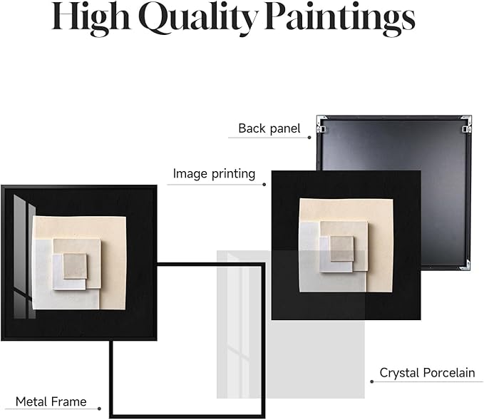 4 Piece Framed Modern Black and White Wall Art for Living Room, Large Abstract Minimalist Geometric Artworks for Walls, Bright Style Picture Prints Paintings for Dining Room Hallway Office Wall Decor