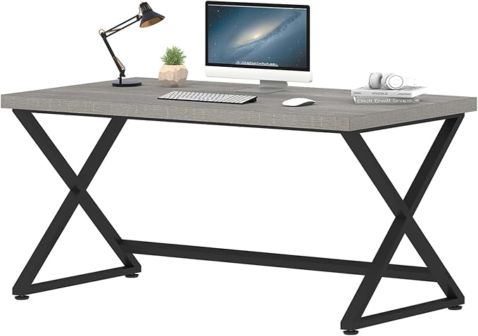 IBF Gray Desk, Industrial 47 in Computer Desk for Writing Study, Simple Wooden Metal Executive Work Desk for Home Office, Modern Pc Gaming Laptop Workstation Computer Table in Bedroom, Light Grey Oak