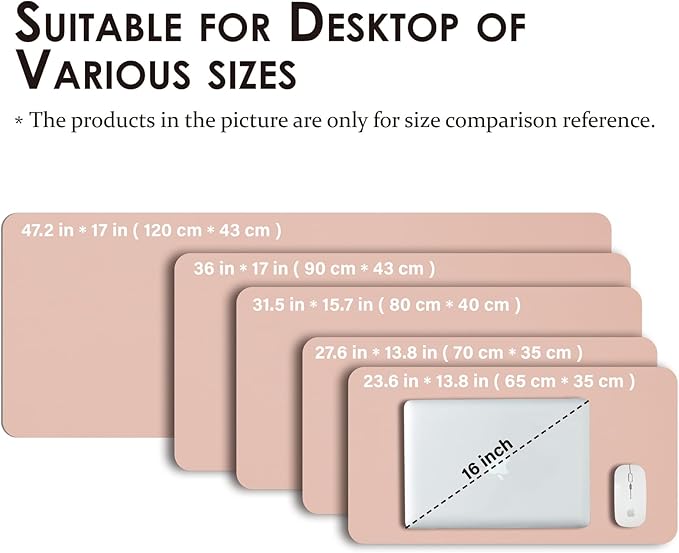 Leather Desk Mat - Small Non-Slip PU Desk Pad for Office and Home - Desk Organization and Accessories - Ideal for Large Mouse Pad and Small Desk Mats on Top of Desks (Pink,23.6"x 13.8")