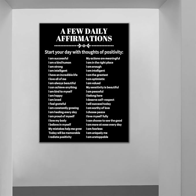 Inspirational Canvas Wall Art Motivational Poster Print Positive A Few Daily Affirmations Quotes Picture Painting Home Decor for Gym Office Living Room Workplace Stretched and Framed [30''Wx 40''H]