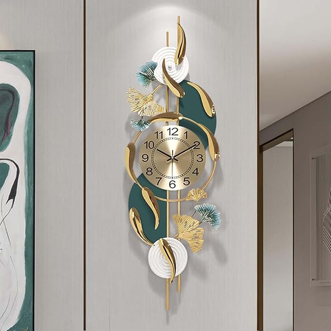 Wall Clock Large Metal Wall Clocks Creative Gold Fish Design Silent Wall Clock for Bedroom Kitchen Home Office Entrance Indoor 100x33cm/39x13 Clock (Vertical A)
