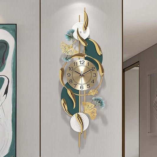 Wall Clock Large Metal Wall Clocks Creative Gold Fish Design Silent Wall Clock for Bedroom Kitchen Home Office Entrance Indoor 100x33cm/39x13 Clock (Vertical A)