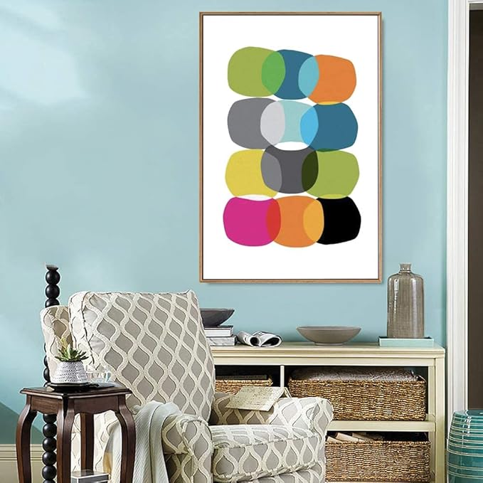 IDEA4WALL Framed Canvas Print Wall Art Intersecting Rainbow Circle Display Geometric Shapes Illustrations Modern Art Mid-Century Modern for Living Room, Bedroom, Office - 16"x24" Natural