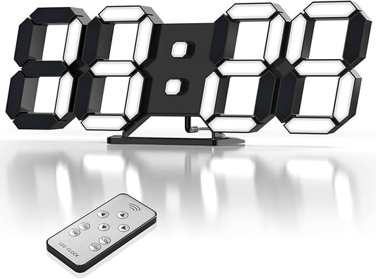 EDUP HOME 3D LED Clock Desk Alarm Clock Wall Clock with Remote Control, 9.7" LED Electronic Clocks, Snooze Model, Temperature, Night Light Auto/Custom Brightness