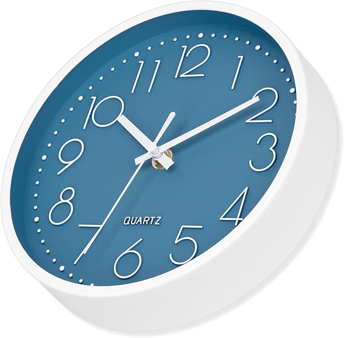 Foxtop Small 8 Inch Wall Clock Silent Non-Ticking Battery Operated Quartz Round Modern Simple Wall Clock Decorative for Bedroom Kitchen Home Office School (Cerulean)