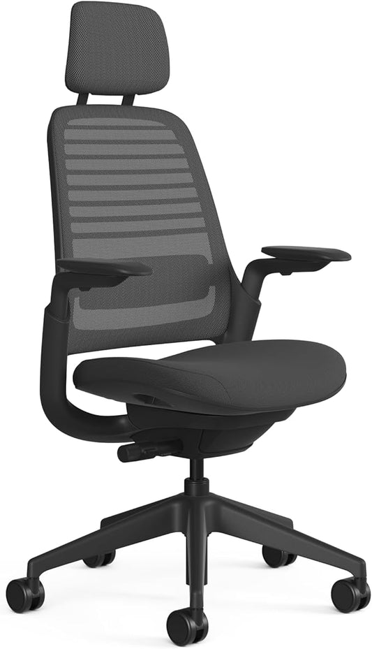 Steelcase Series 1 Black Frame Graphite with Headrest, 3D Micro Knit