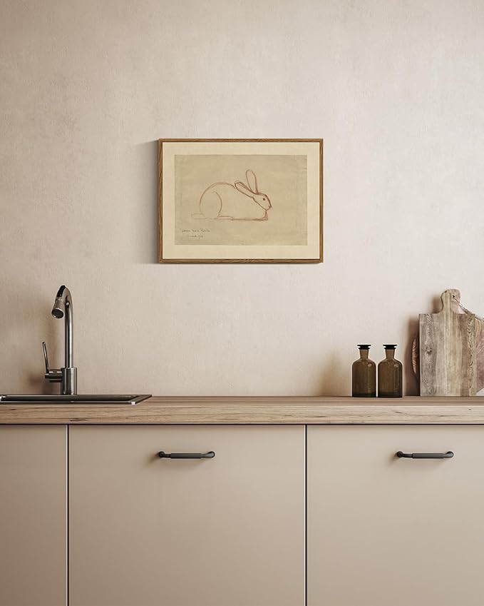 InSimSea Framed Canvas Prints Art Vintage Decor, Sketch Easter Rabbit Antique Painting, Rustic Spring Wall Art for Living Room Bedroom Home Bathroom Wall Decor, 12x16inch