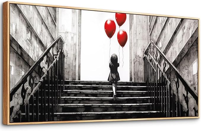 MHARTK66 Large Wall Art For Bedroom Wood Framed Canvas Wall Decor For Living Room Office Decoration Banksy Black And White Abstract Wall Painting Kid Graffiti Street Pictures Girl's Room Artwork