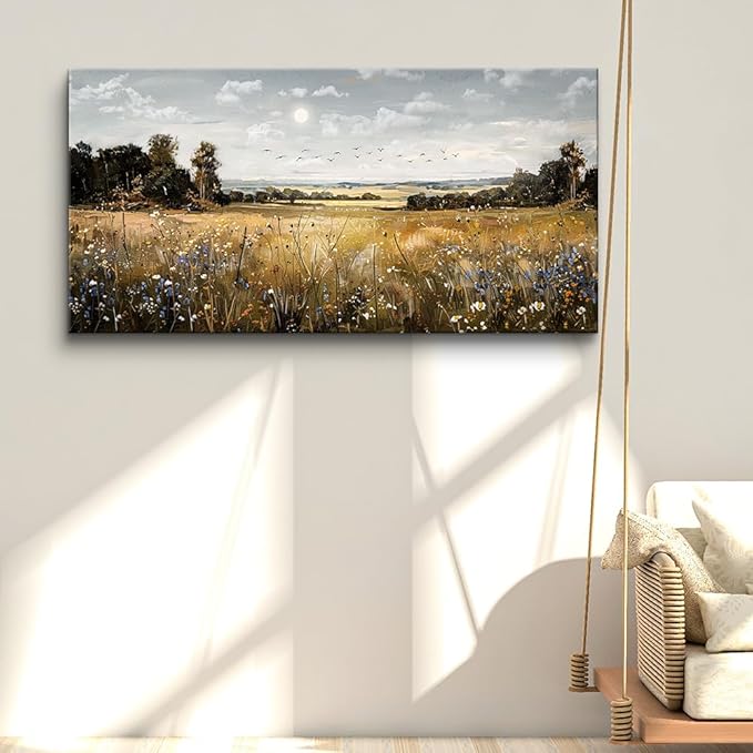 KELIYUAN Canvas Wall Art For Living Room Farmhouse Wall Decor For Bedroom Office Decorations Field Scenery Wall Painting Countryside Pictures Artwork Modern Ready To Hang Home Decor 30"X60"