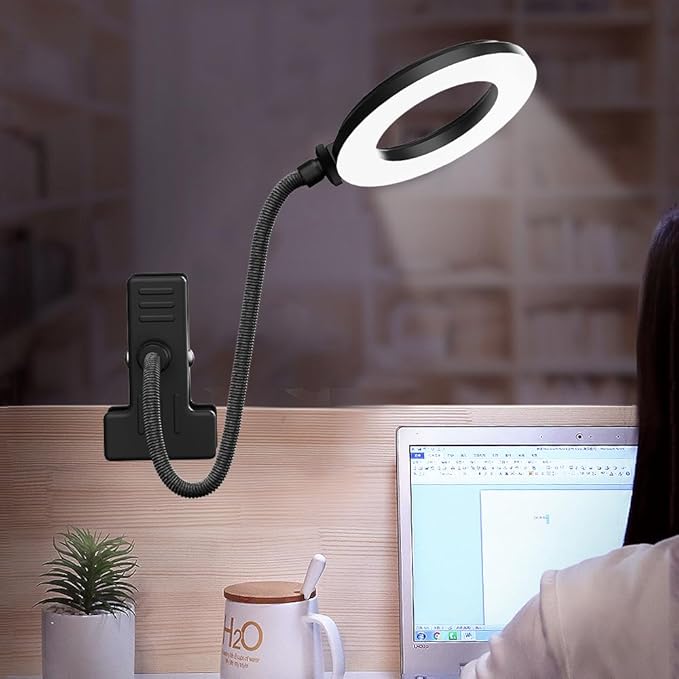 LED Desk Lamp with Clamp, Eye-Caring Reading Light with 3 Color Modes 10 Brightness, Flexible Gooseneck Clip On Lamp for Home Office Bed Headboard, USB Powered Dimmable Table Light