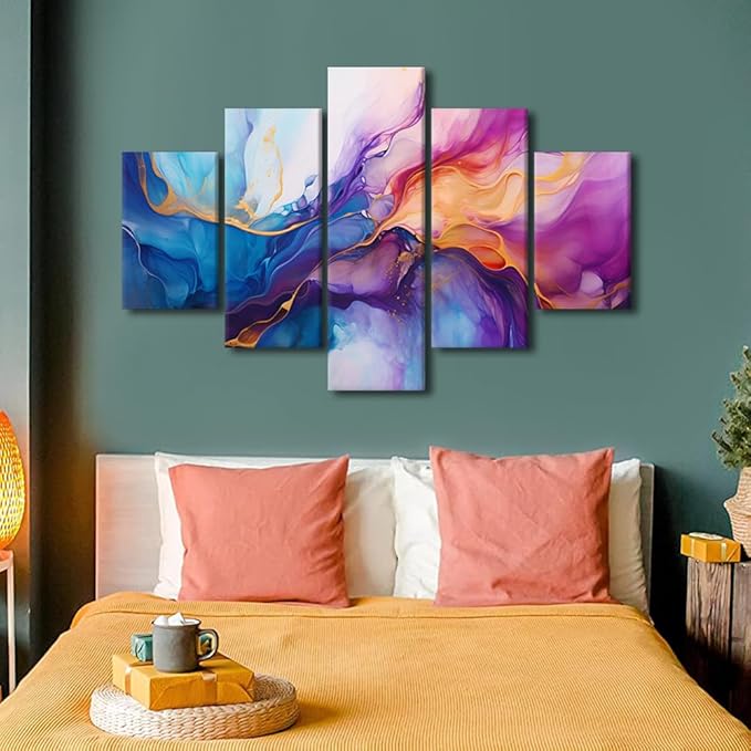 Canvas Wall Art Decor for Living Room Modern Abstract Canvas Wall Art 5 Panel Colored Bright Splashes Poster Printing Artwork Colorful Abstract Canvas Art Prints Stretched Ready to Hang 60x40 in