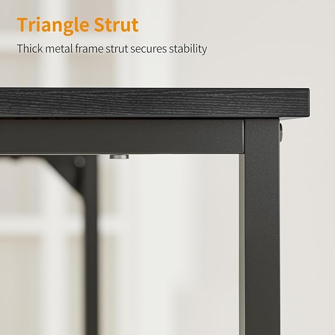 CubiCubi Computer Desk 47" Study Writing Table for Home Office, Modern Simple Style PC Desk, Black Metal Frame, Dark Black