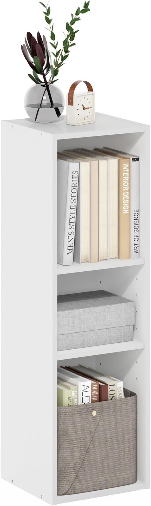 Furinno Fulda Book Shelf, 3-Tier Narrow Bookshelf, Bookcase with 10-in Width Storage Shelf, 9.3 x 9.8 x 31.5, for Living Room, Bedroom, Home Office, Plain White