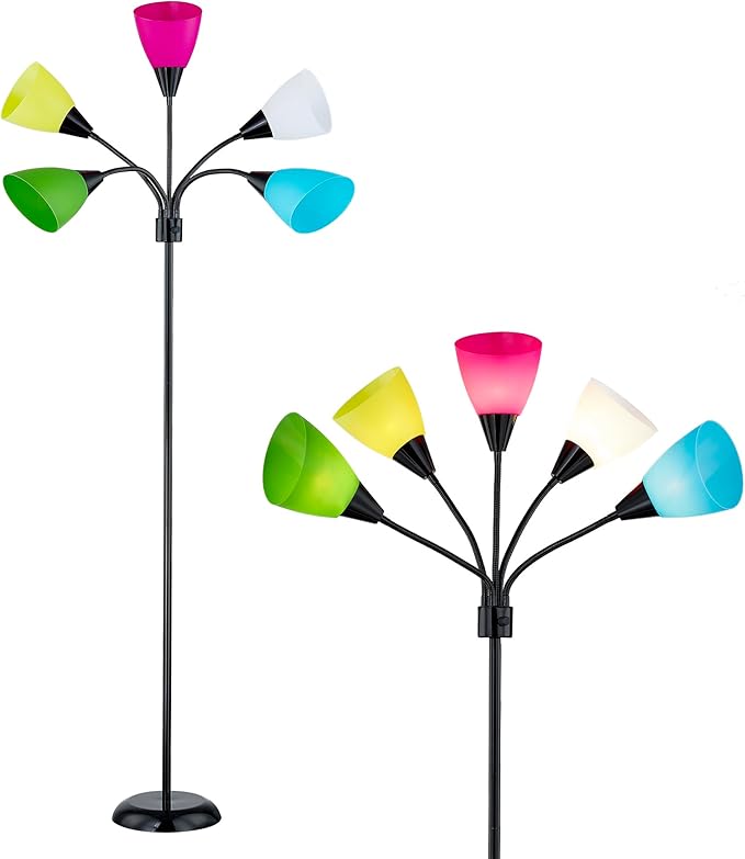 Medusa Modern Decor Floor Lamp, Multi Head Adjustable Gooseneck Bright Light Lamps for Reading, Colorful Tall Standing Tree Floor Lamps for Living Room Bedroom Office Kids Classroom, Black