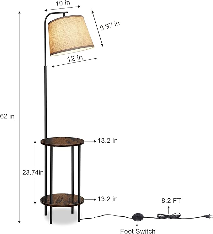 DEWENWILS Floor Lamp with Table Attached, Farmhouse Narrow Nightstand, Wooden End Side Table Floor Lamp, Adjustable Reading Lamp for Bedroom, Living Room, Office, Kids Room