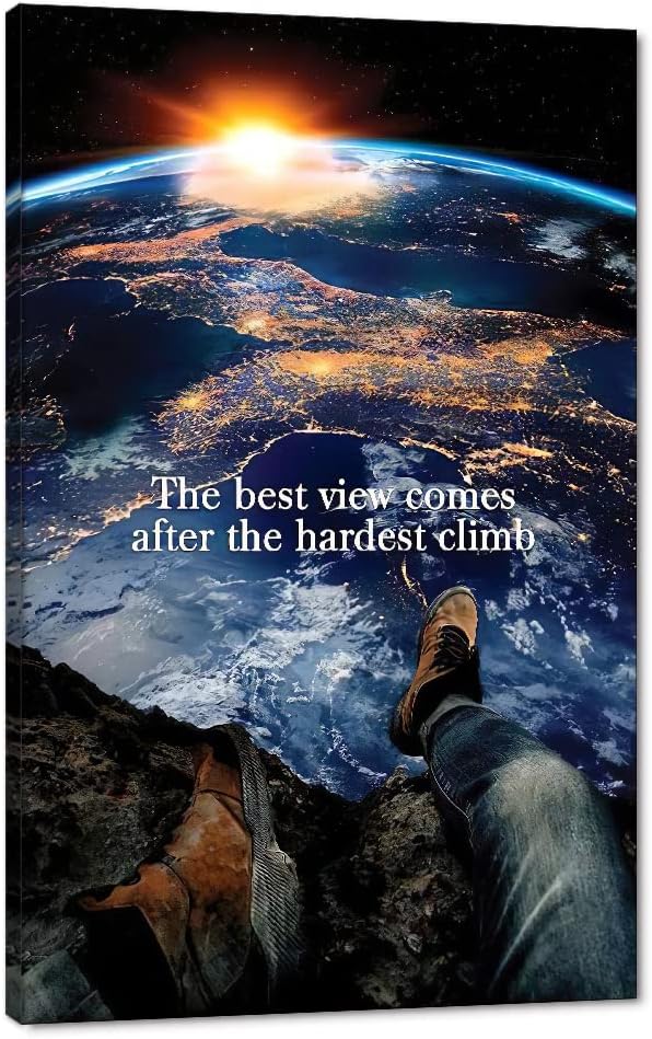 Extra Large 1 Big Pieces Office Canvas Wall Art Motivational Quotes The Best View Comes After The Hardest Climb Wall Pictures HD Print Gift Choice for Friends Gallery Wrapped Ready to Hang-28"Wx44"H