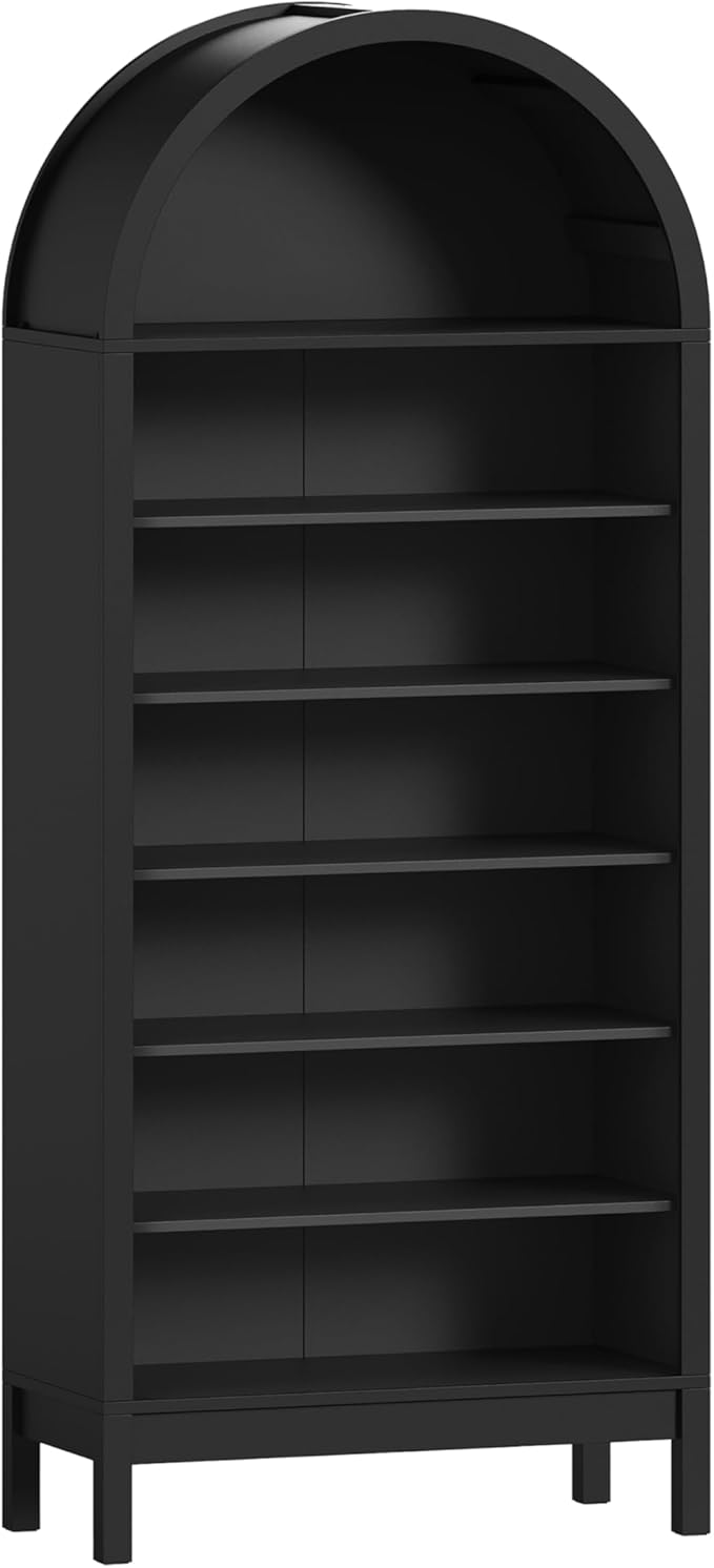 Tall Arched Bookshelf, 7-Tier Bookcase with 3 Adjustable Shelves, Modern Farmhouse Storage Shelf for Living Room, Entryway, Office, 29.5" W x 70.1" H x 13.8" D, Black