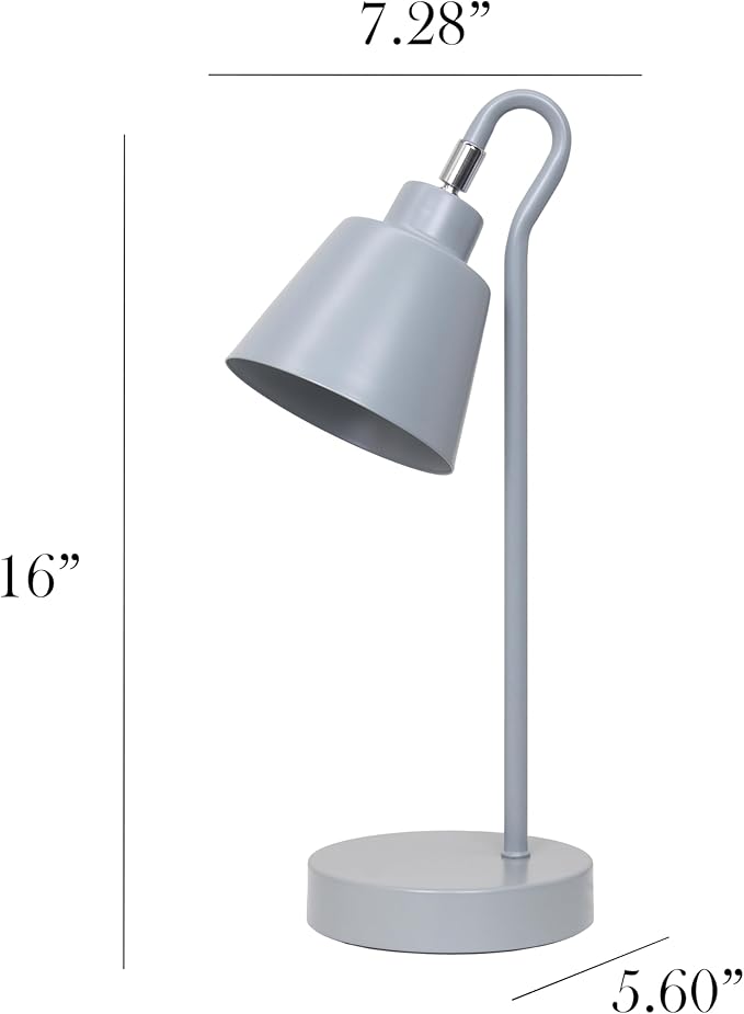 Simple Designs LD1079-GRY 16" Sleek Essentials Metal Looped Desk Task Lamp with Adjustable Shade, for Office, Desk, Nightstand, Dorm, Gray