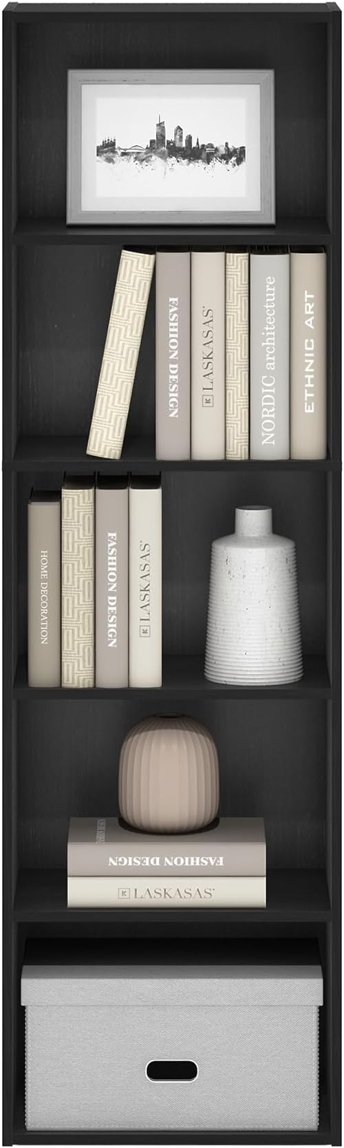Furinno LUDER Book Shelf, 5-Tier Bookshelf, Bookcase with Open Shelves, 9.4 x 15.8 x 52, Easy Assembly, for Living Room, Bedroom, Home Office, Darkwood
