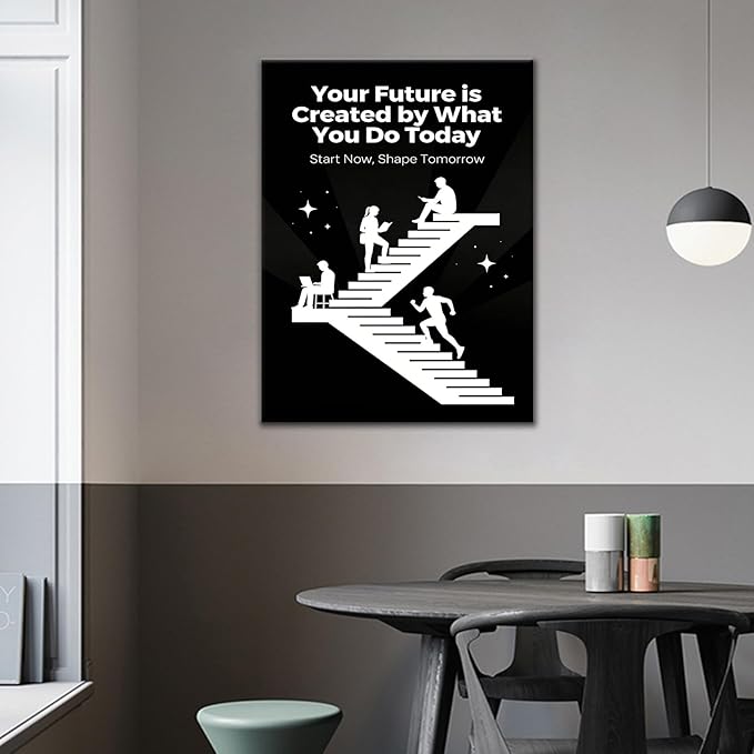 PSYYSP Inspirational Office Wall Decor Motivational Canvas Art Future Created By Today Start Now Shape Tomorrow Framed Poster For Bedroom Classroom Career Growth Success Mindset Medium 16x24 Inch