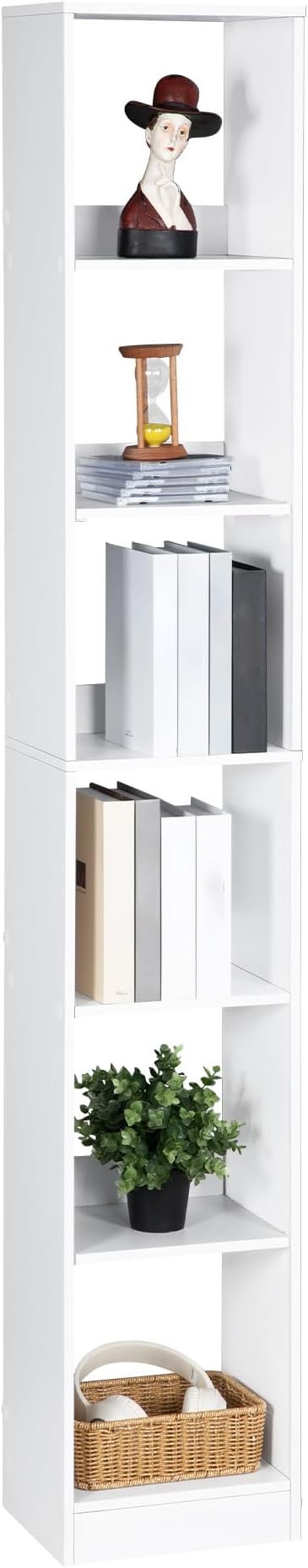 Bookcase, Tall Narrow Bookshelf, Open Display Storage Shelf, Skinny Cube Book Shelf with Adjustable Shelves, CD Rack for Living Room, Home Office 6-Tier(9.4 x 11.8 x 72.5 inch) White BC09603X