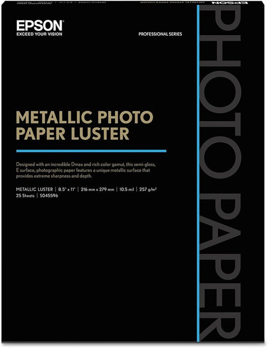 - Professional Media Metallic Photo Paper Luster, White, 8 1/2 x 11, 25 Sheets