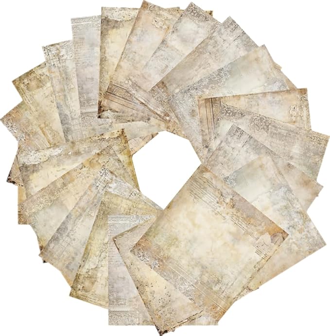 24 Sheets Vintage Lace Scrapbooking Paper Pad 6x6, Neutral Aged Background Craft Paper for Adult Journaling, Card Making, Collage & DIY Scrapbook Projects