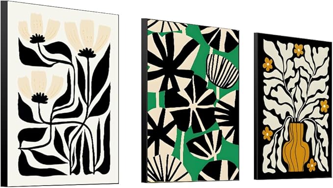 FCHUI Contemporary Minimalist Wall Art 16 "X 24" Set of 3 Abstract Natural World Famous Poster Black Picture Frames Suitable for Living Room Bedroom Kitchen Office Variety of Scene Wall Decor