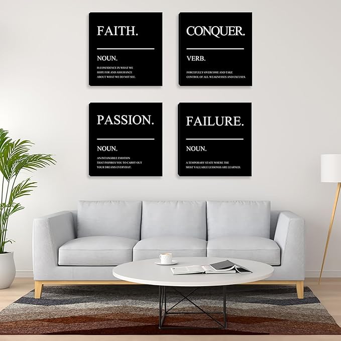 Inspirational Wall Art Motivational Canvas Wall Art Positive Office Wall Decor Poster Black Wall Picture Painting Men Home Office Bedroom Living Room Decor Artwork Framed - 12"x12"x4PCS