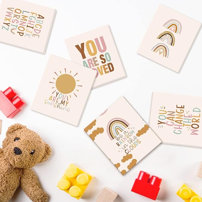 CHDITB Nursery Wall Art, You Are My Sunshine Rainbow Canvas Framed Posters, Set Of 6(12”X16”) Colorful Alphabet Classroom Artwork Boho Weather Kids Art Prints Wall Decor For Girls Room Boy Bedroom