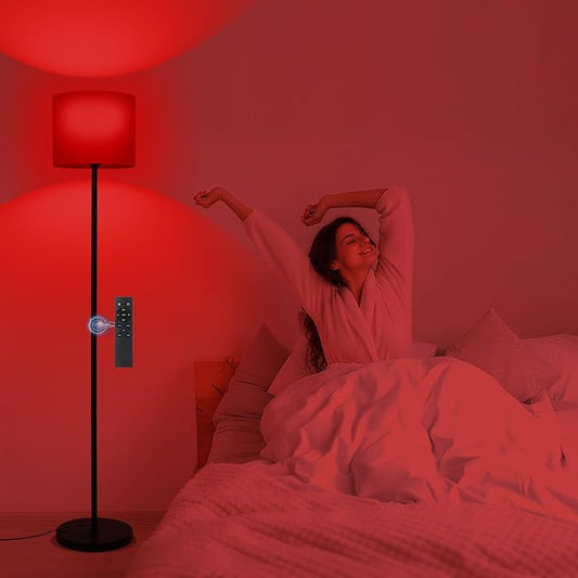 Floor Lamp with Red Light - 670nm Red Night Light for Sleep, 3CCT LED Standing Lamp with Remote, Dimmable Modern Floor Light with Timer and Memory, Sturdy Iron Base, Linen Shade, for Bedroom