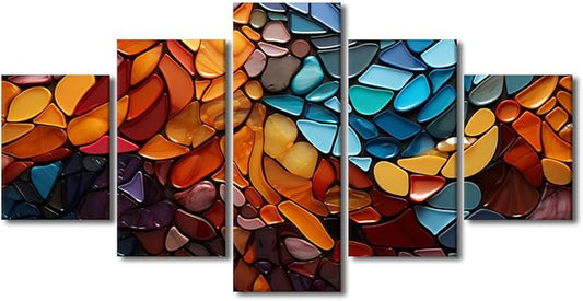Modern Wall Art Colorful Abstract Canvas Wall Art Decor Mosaic Style Pattern Prints on Canvas 5 Panel Canvas Poster Art for Men Lady Living Room Decoration Stretched Ready to Hang 60x32 in