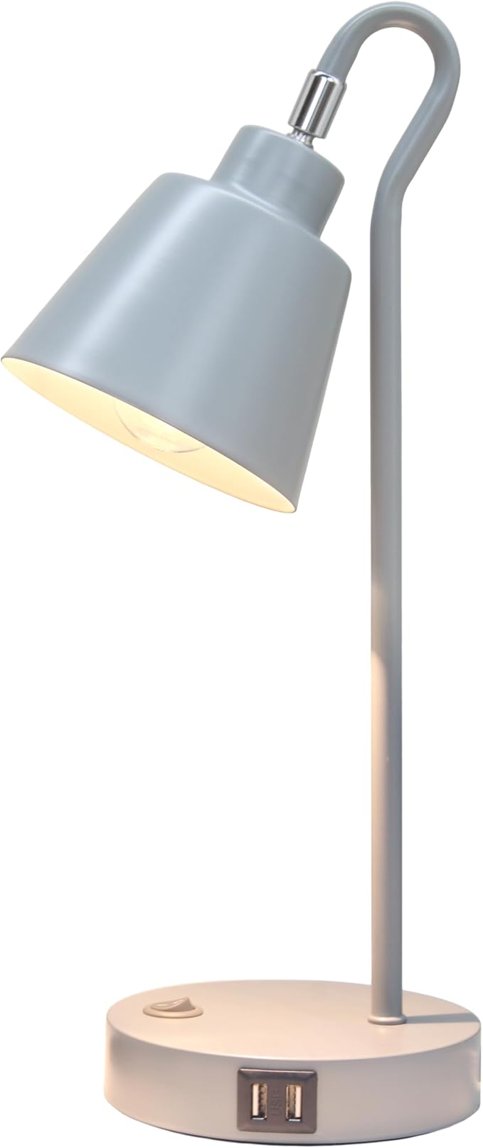 Simple Designs LD1073-GRY 16" Sleek Essentials Metal Looped Desk Task Lamp with Adjustable Shade and Dual USB Ports, for Office, Desk, Nightstand, Gray