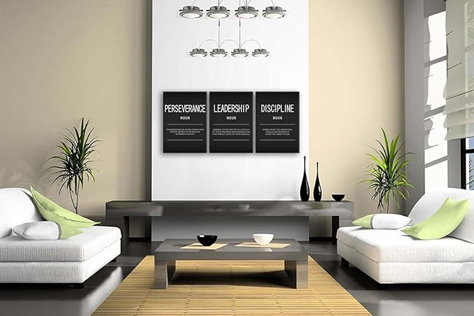 Inspirational Canvas Wall Art 3 Pieces Motivational Painting Discipline Perseverance Noun Quotes Poster Leadership Noun Pictures Print Office Wall Decor Artwork for Home Gym Framed[60" W X 28" H]