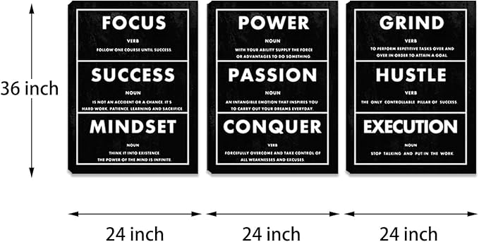 Large Motivational Office Wall Art Success Wall Decor Inspirational Canvas Paintings Black Hustle Quotes Posters Decoration Wall Picture Framed Artwork Living Room Bedroom Home (72" Wx36 H)