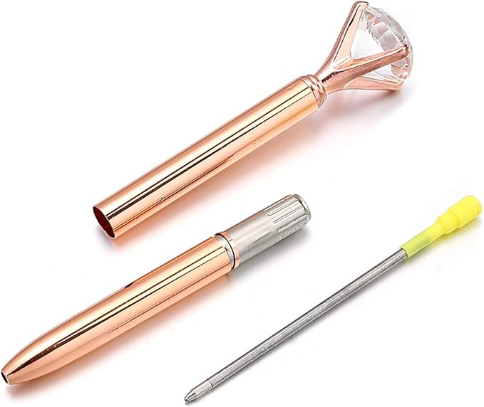 PASISIBICK 20 Rose Gold Diamond Pens Bling Diamond Gem Pen Décor Gifts for Women Bridesmaid Coworkers Bulk Crystal Metal Ballpoint Pens Black Ink(Rose Gold)