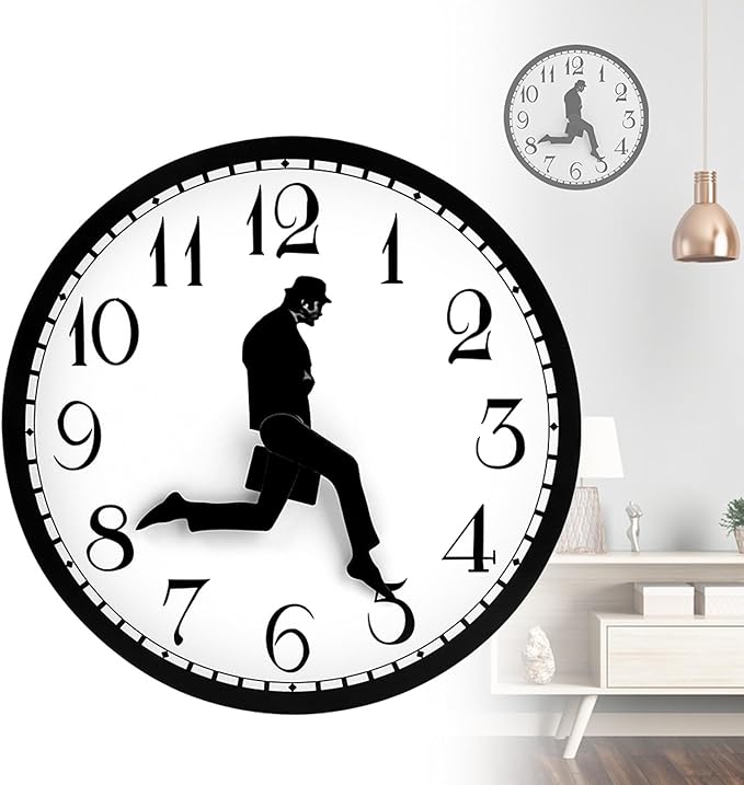 Silly Walk Wall Clock, Round Silent Wall Clocks Modern Funny Walking Silent Clock for Dining Room, Bedroom, Home, Office Decoration(Color:Black)