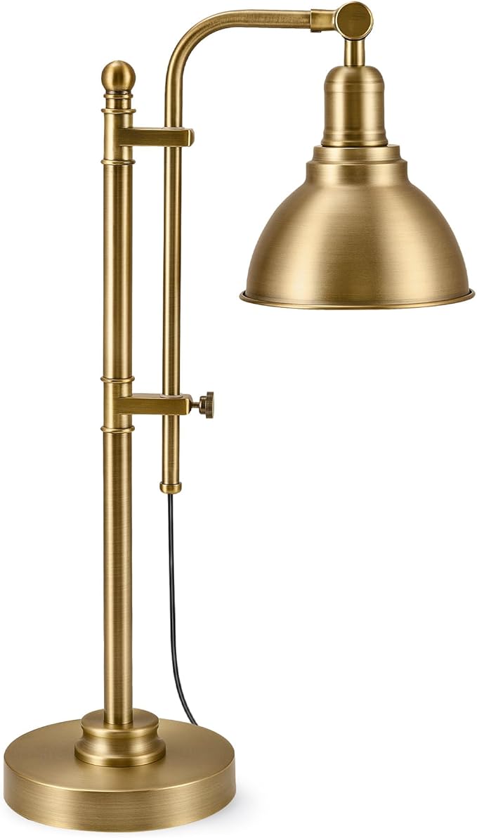 VONLUCE Rustic Desk Lamp Brass Adjustable, Industrial Style Metal Task Lamps 25"-29", Vintage Work Light, Farmhouse Reading Lamp in Brushed Brass Finish, ETL Certificate