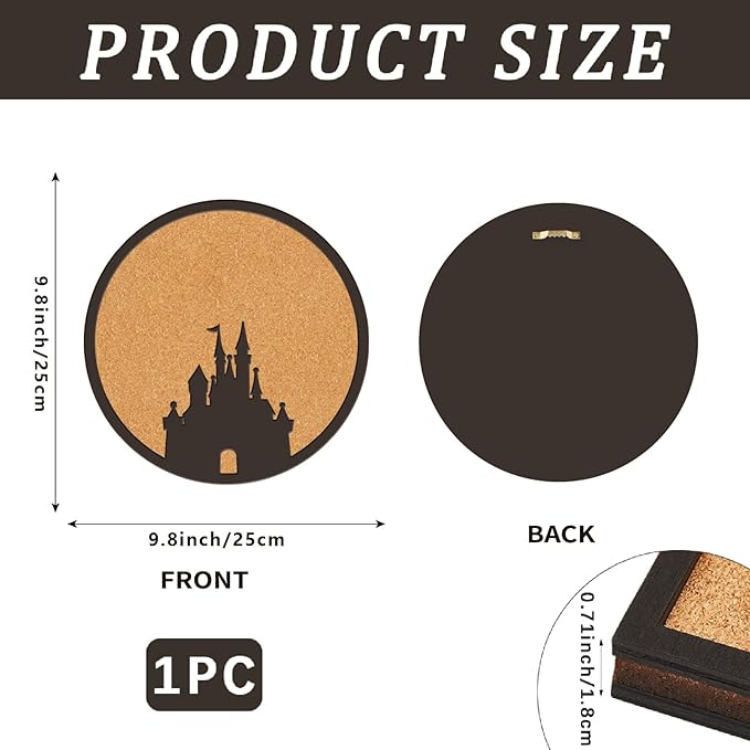CRASPIRE Castle Pin Cork Board Round Framed Bulletin Display Badge 9.8x9.8 Wood Purple Decorative Corkboard Wall Mounted Memory Brooch Lapel Holder Storage for Home Room School Classroom Party