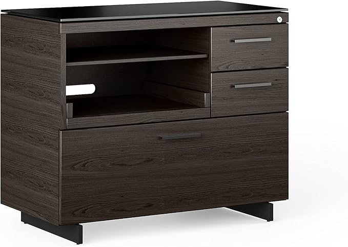 BDI Furniture Sequel 20 6117-35'' Locking Lateral 3-Drawer File Cabinet with Letter or Legal-Size File Drawer, 2 Drawers, Printer Tray, Adjustable Shelf, Charcoal Stained Ash, Black