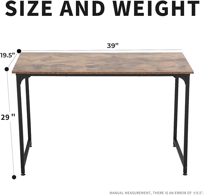 HCY 39 Inch Computer Desk, Office Desk Gaming Desk with Metal Frame, Writing Workstation for Home Office, Space Saving Computer Table for Small Space (Brown) 39x19.6x29