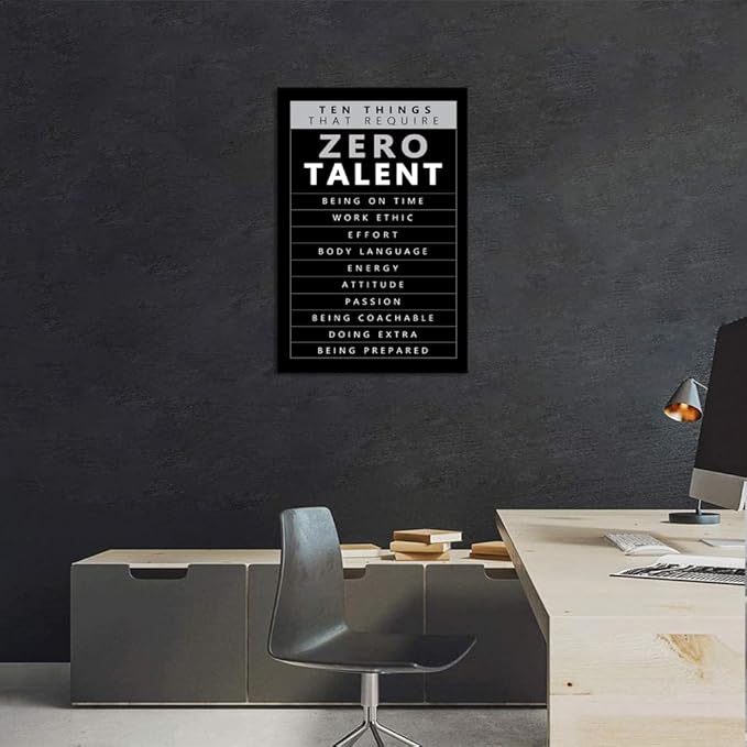 Black and White Inspirational Framed Office Wall Art Ten Things That Need Zero Talent Motivational Canvas Paintings Ready to Hang-24x36 inches