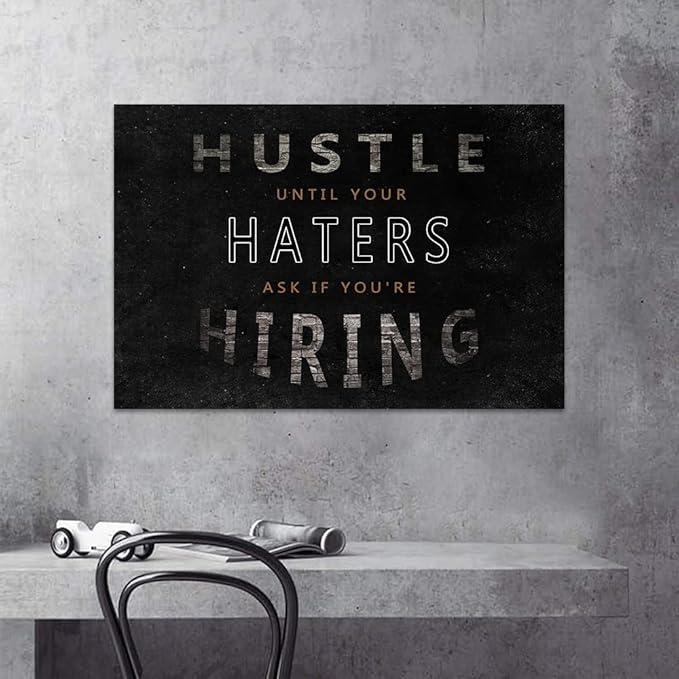 Yatsen Bridge Modern Motivational Canvas Wall Art Hustle Entrepreneur Inspirational Quotes Posters and Prints Postive Attitude Painting Artwork Easy to Hang for Office Classroom Decor - 28''Hx44''W