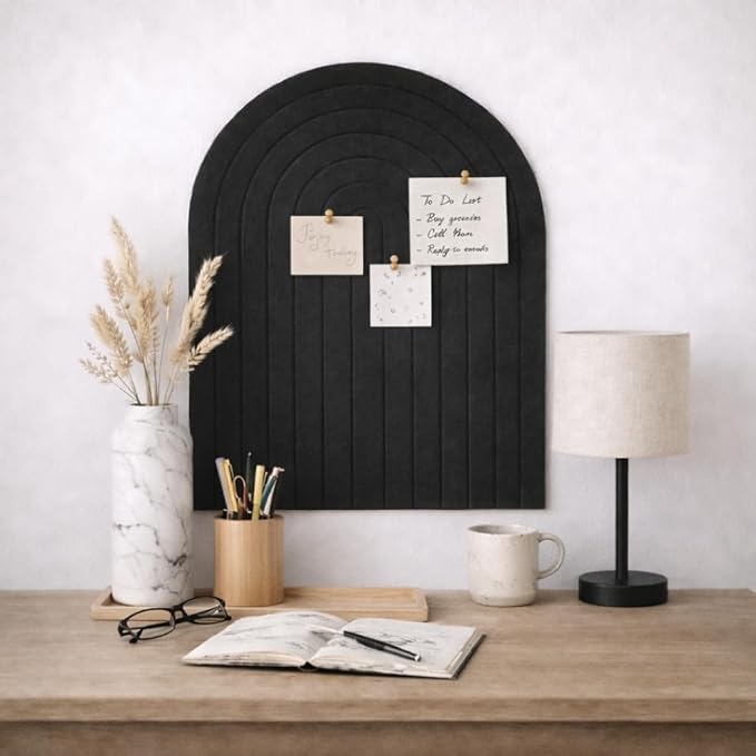 Orelle Rainbow Arch Felt Bulletin Board | Foldable Peel and Stick Felt Board for Wall | Aesthetic Arch Pin Boards for Walls, Office, Vision Board, Kids Art Display | 23 x 31”| Black