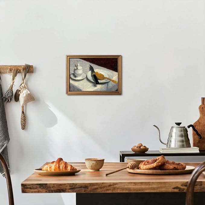 Gold Framed Wall Art Vintage Canvas Wall Art Before Meals Still Life Artwork Prints Picture for Living Room Bedroom Farmhouse Bathroom Office Decor, 16x24