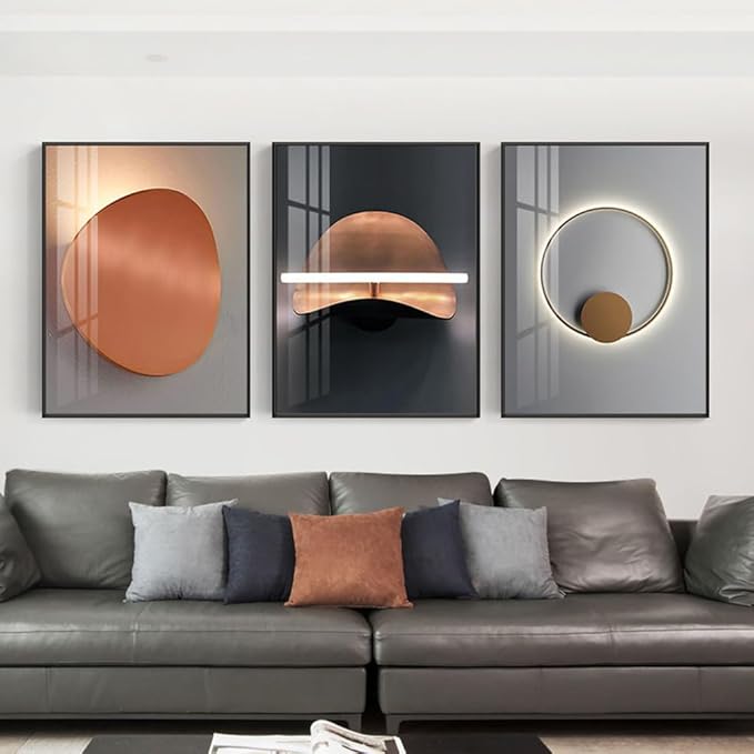 ARTFEB Framed Modern Bright Wall Art 3 Piece Set, Warm Style Art Prints, Living Room Bedroom Office Home Decor Ready to Hang(Grey, 20" X 28" X 3 pieces)